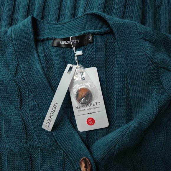 NWT Merokeety Pocket Knitted long teal cardigan - Picture 4 of 6